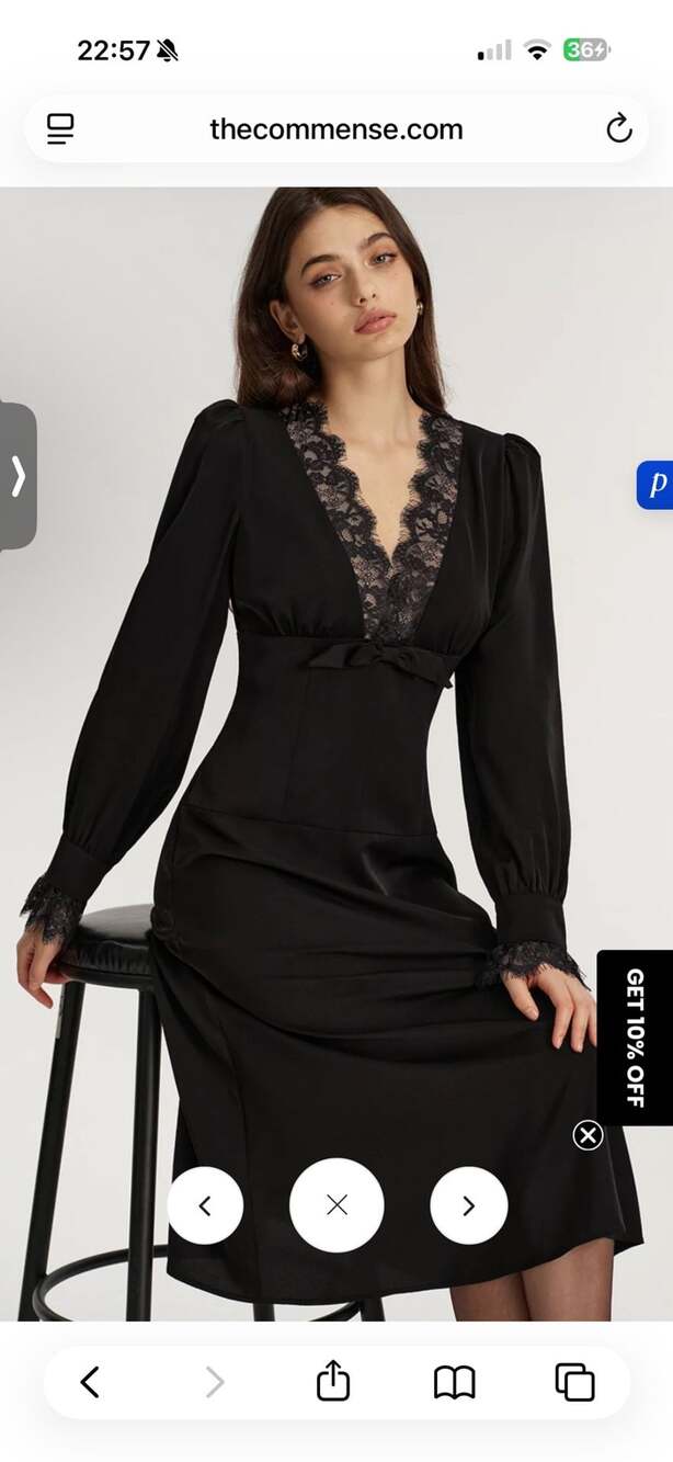 COMMENSE Lace V-Neck Bow Detail Satin Midi Dress